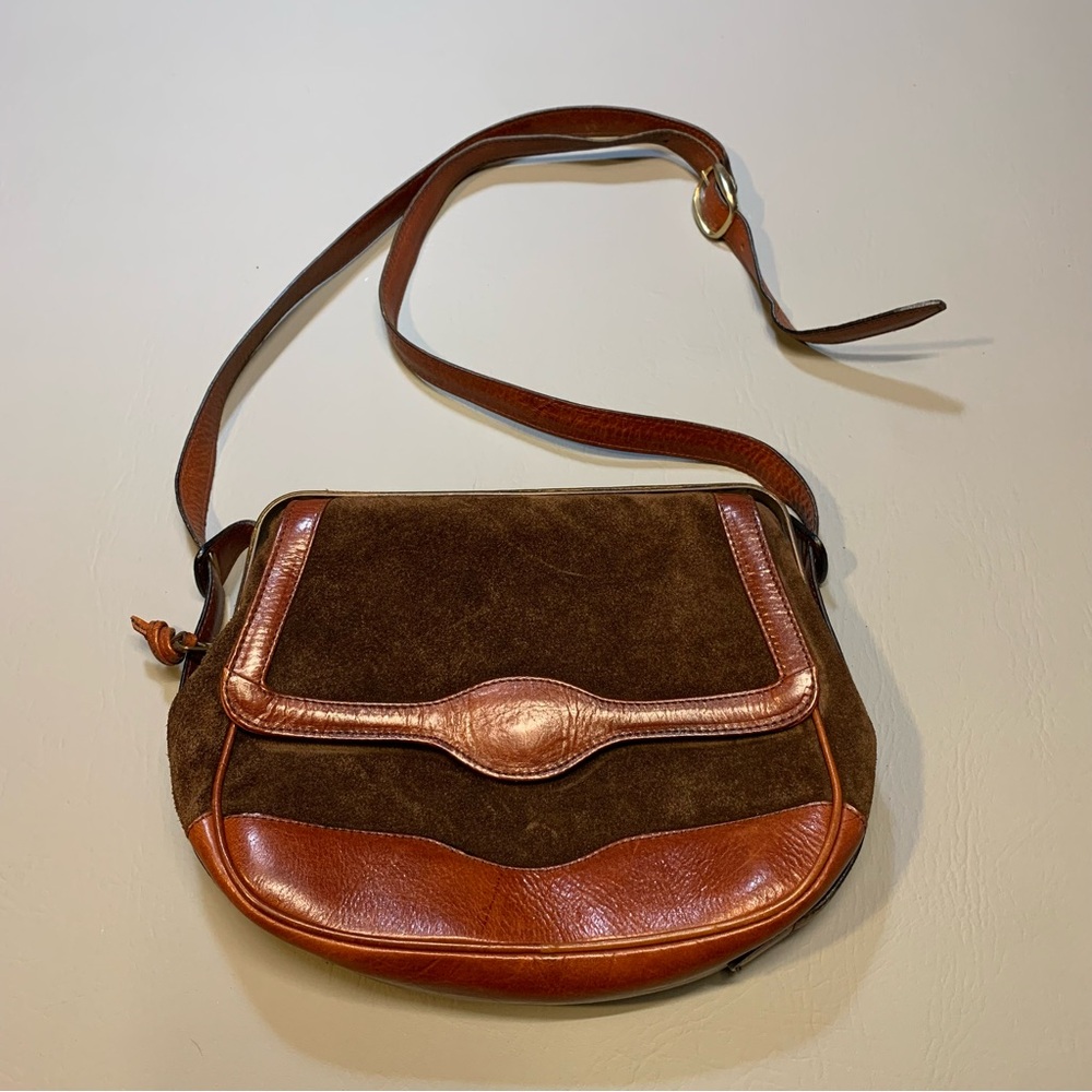 Vintage Millers Genuine Leather Suede Purse Brown Cherry Italy Made Zip Top